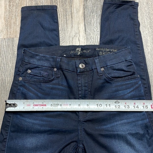 7 for All Mankind The Mid Rise Ankle Skinny, Dark Wash, size 27 - Picture 8 of 13